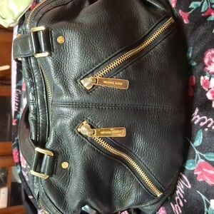 Michael Kors Black Satchel with Gold Zippers